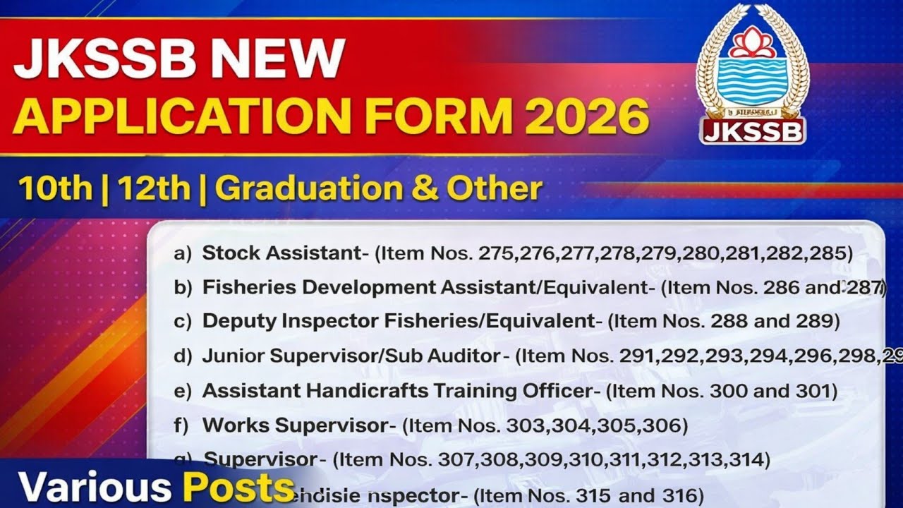 JKSSB New Application Form 2026  | J&K New Govt Jobs 2026 | 10th | 12th | ITI | Graduation & Other