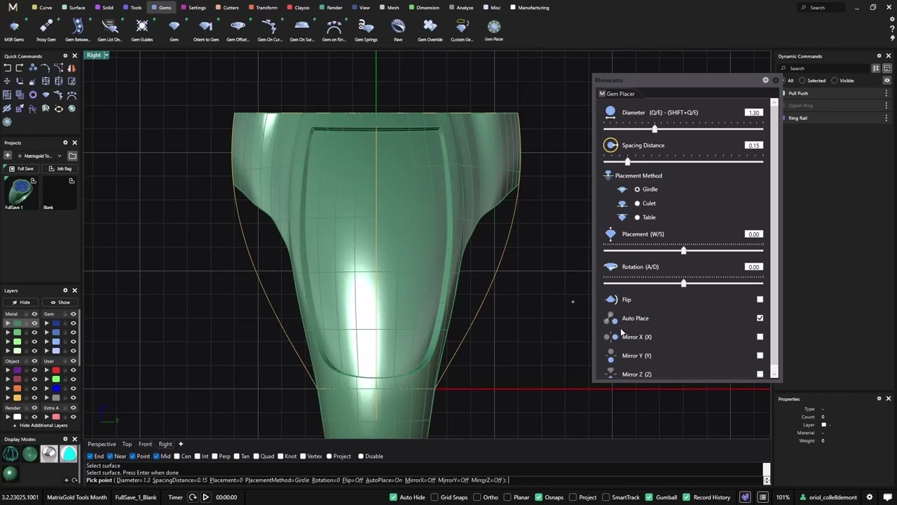 MatrixGold 3 Parametric Jewelry Design — EP 6: Gem Placer Tool