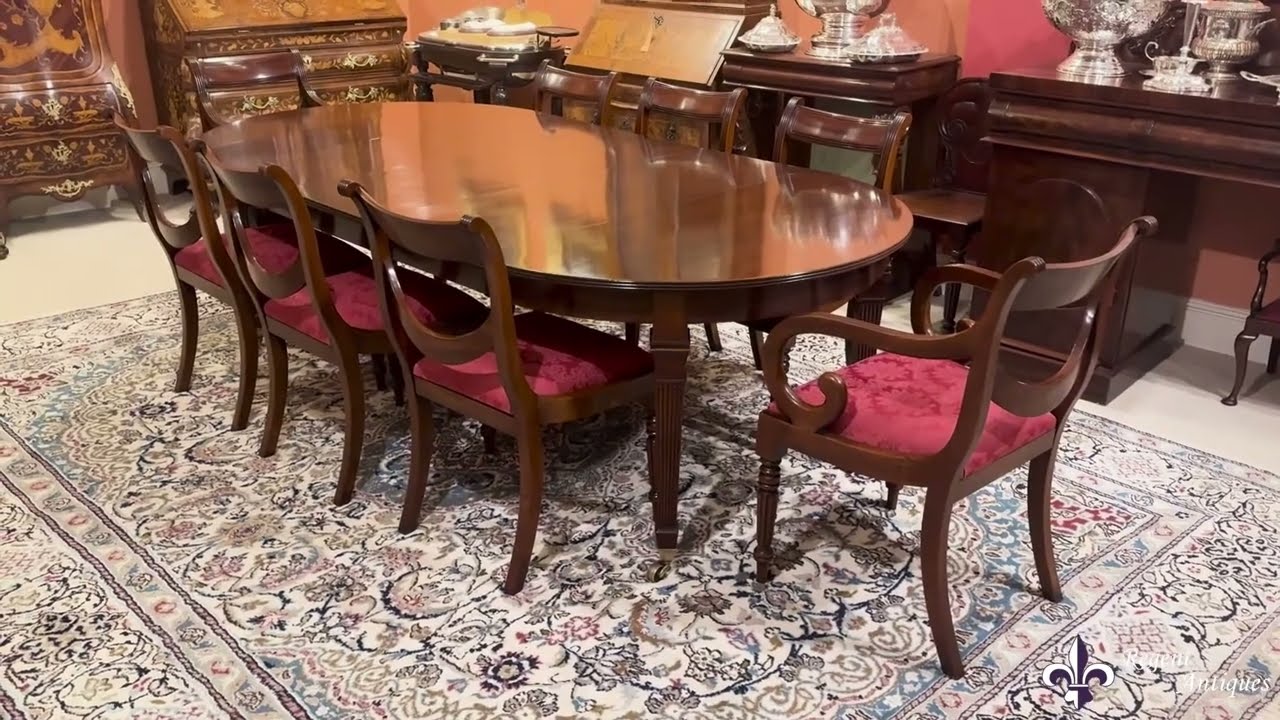 Antique Victorian Extending Dining Table & 8 Swagback Chairs