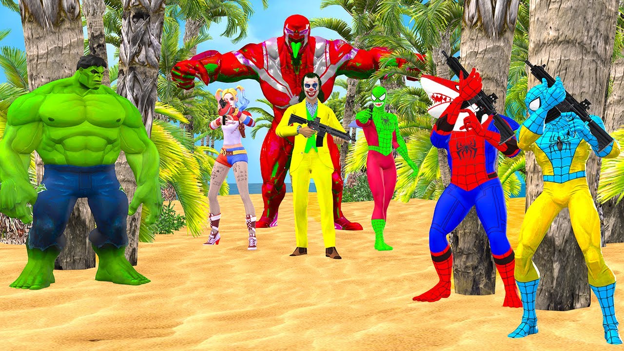WOW Superheroes Spiderman Fight Thor vs Harley Quinn Shark Spider-man Game 5 Bad Hulk | Melo Films