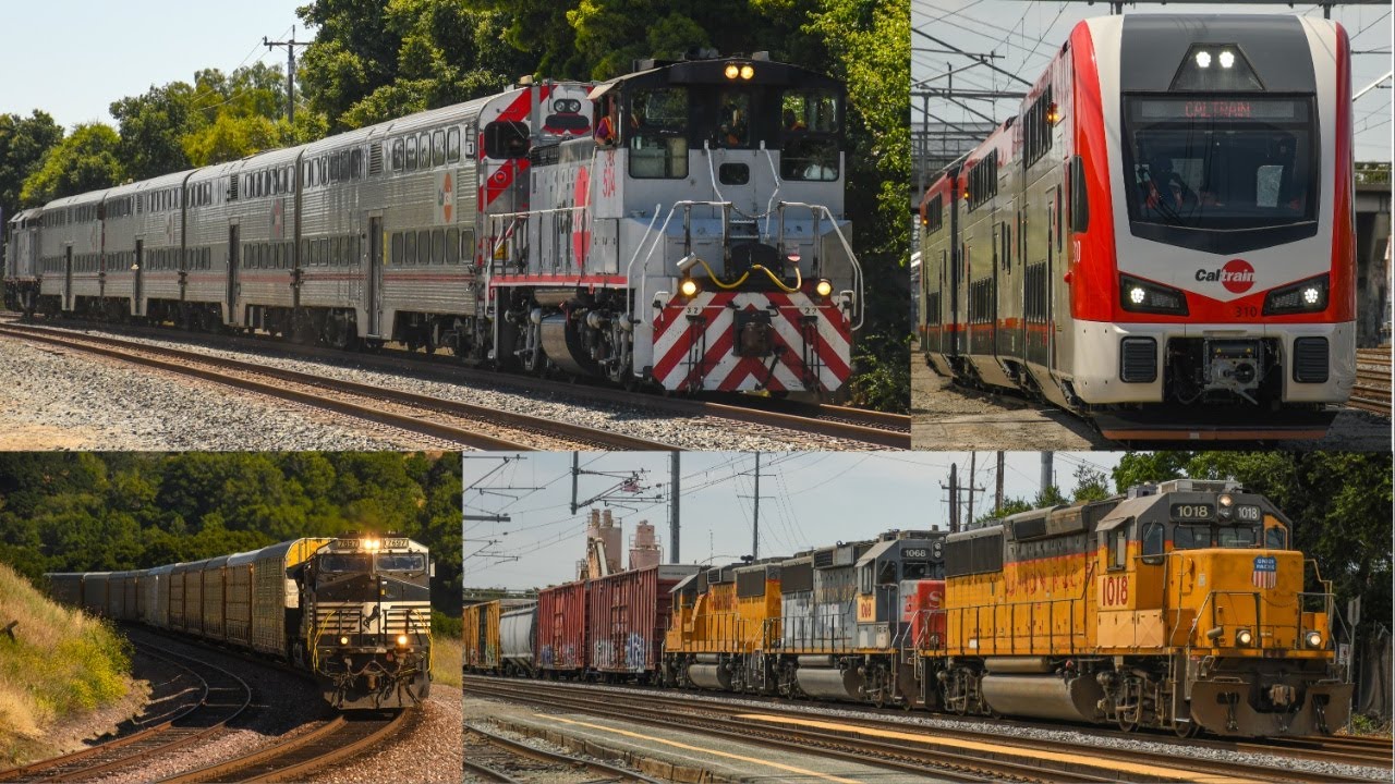 BAY AREA TRAINS | Caltrain Electric Train, Amtrak 14 Chase, Wacky Caltrain Lashup, NS Leader & More!