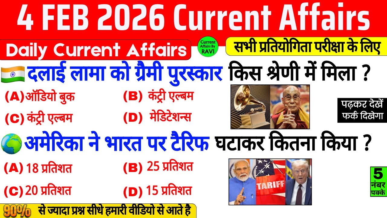 4 February 2026 Current Affairs | Current Affairs Today | Current GK SSC Railway UPSC BPSC POLICE