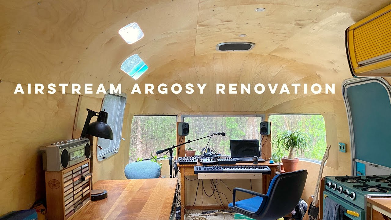 Curved Plywood, Rubber Bathroom -  Renovated 1976 Airstream Argosy Tiny Home/Studio Walkthrough