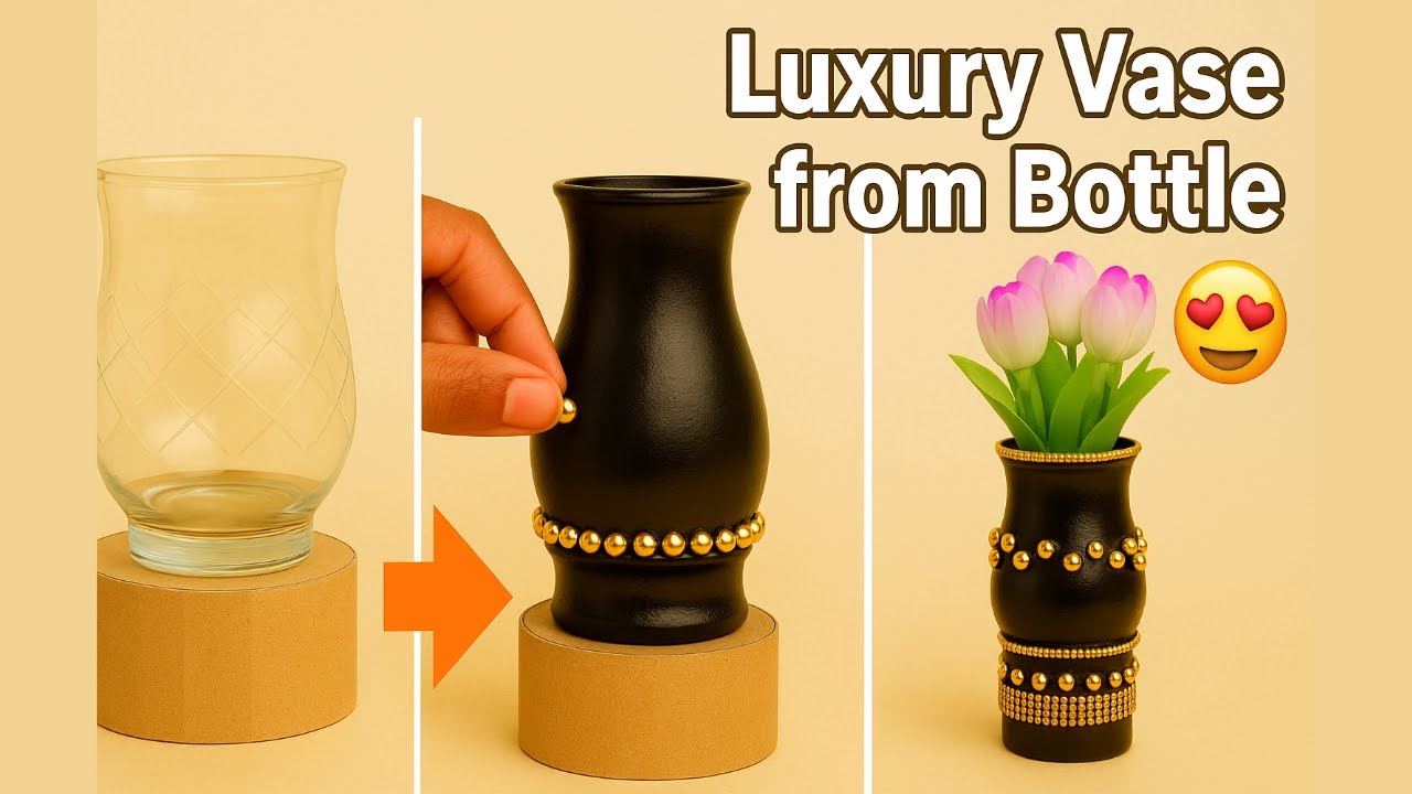 DIY Luxury Vase from Bottle & Cardboard 🏺 | From Trash to Elegant Decor ✨