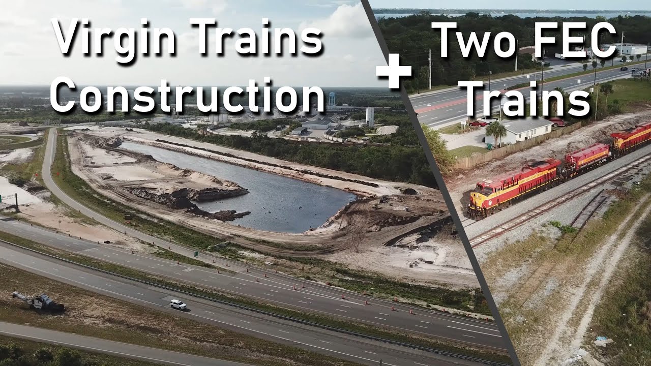 Virgin Trains USA Construction and Two FEC Trains at SR-528 and US-1 - May 23, 2020