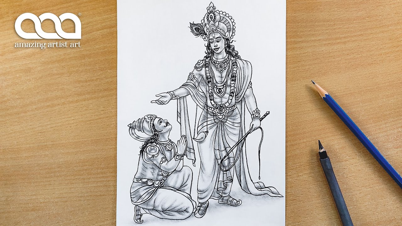 Shri Krishna And Arjuna Drawing 😍 | Geeta Jayanti Drawing 🎨 | Krishna Telling Bhagavad Gita Drawing