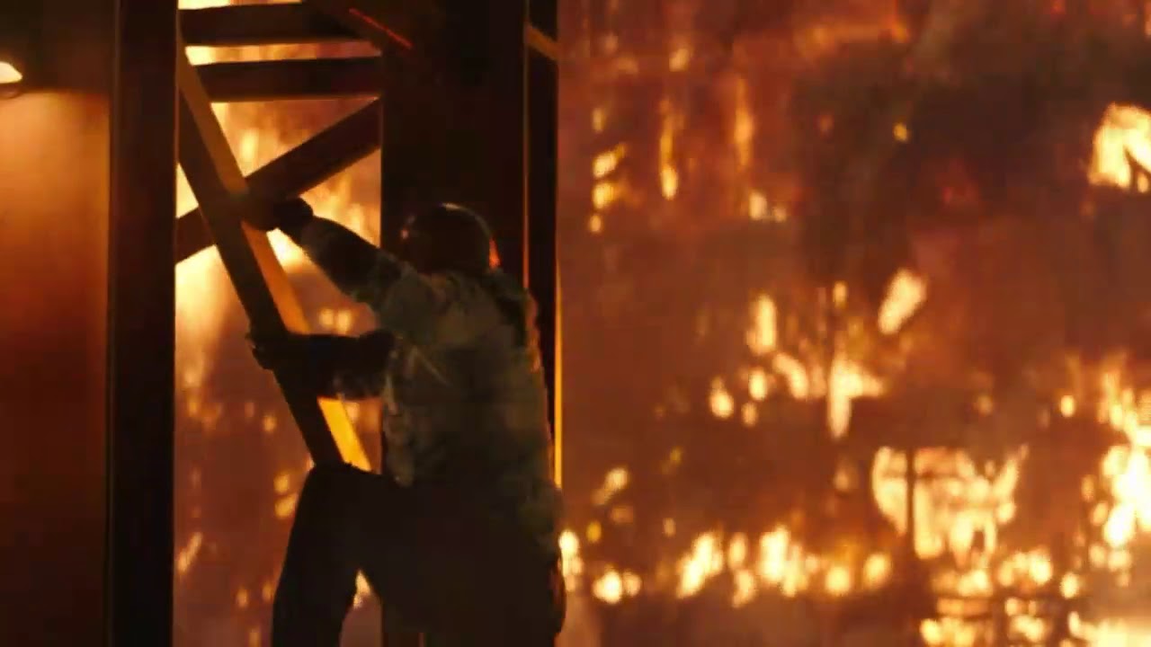 Skyscraper crane jump scene