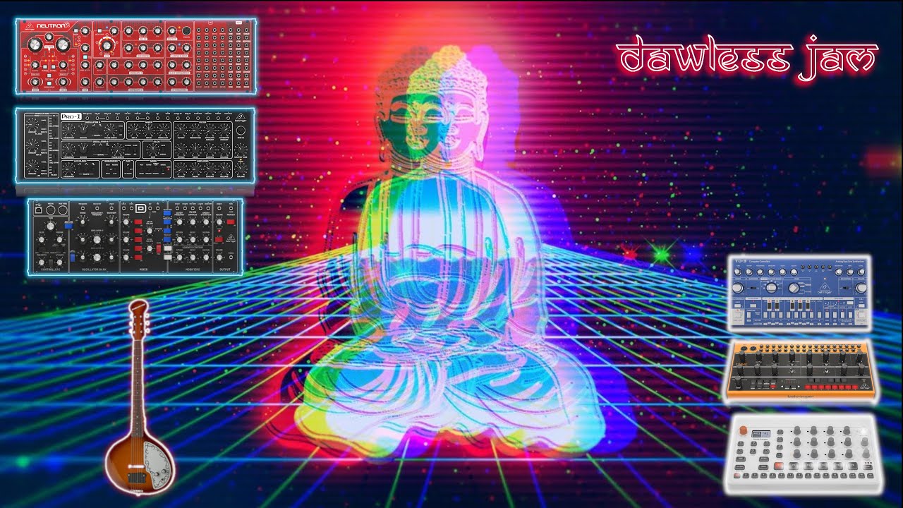 80s dawless ambient live jam with Behringer Crave, TD-3, Model D, Neutron, Pro-1 & electric sitar