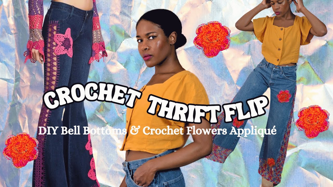 I thrifted BASIC jeans and turned them into CROCHET BELL BOTTOMS | thrift flip diaries