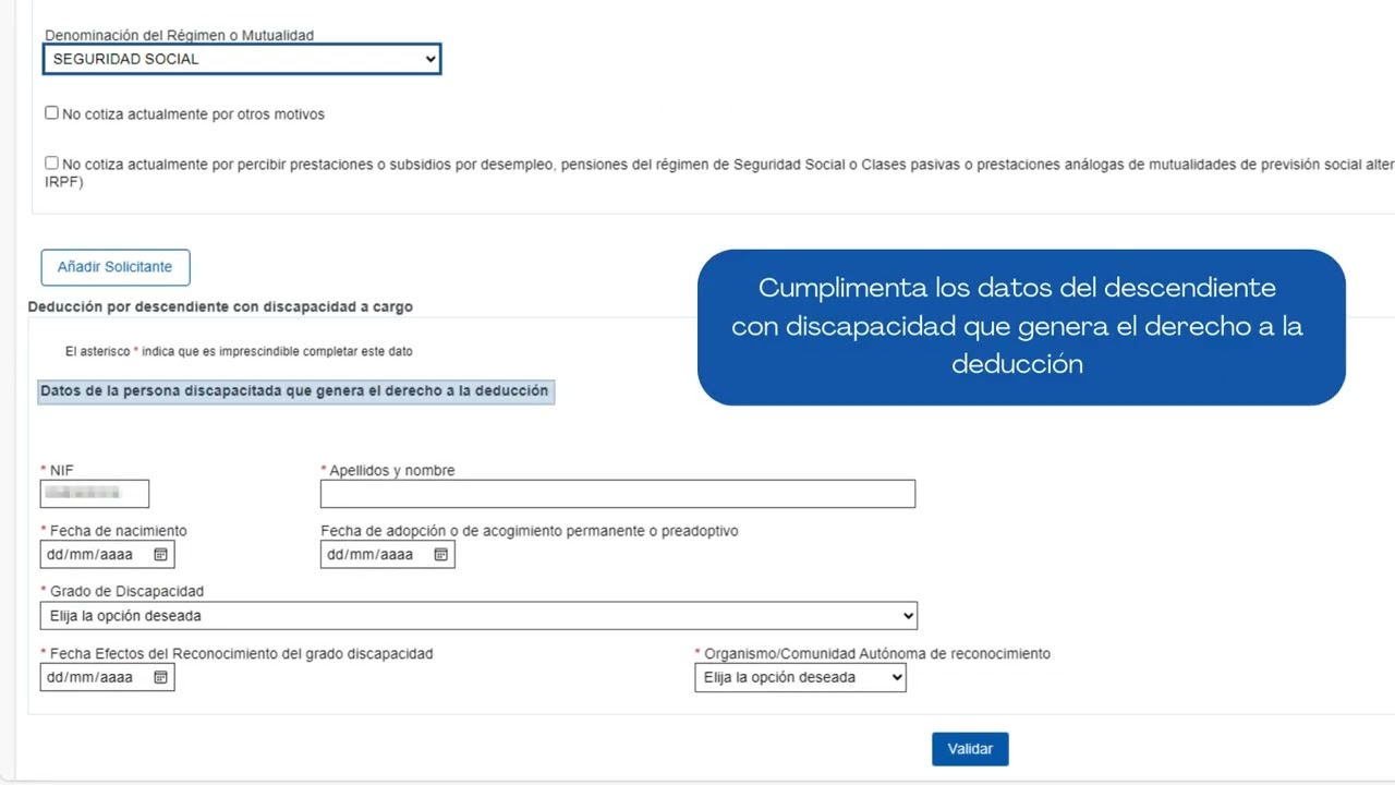Abono anticipado de deducción por descendientes con discapacidad a cargo