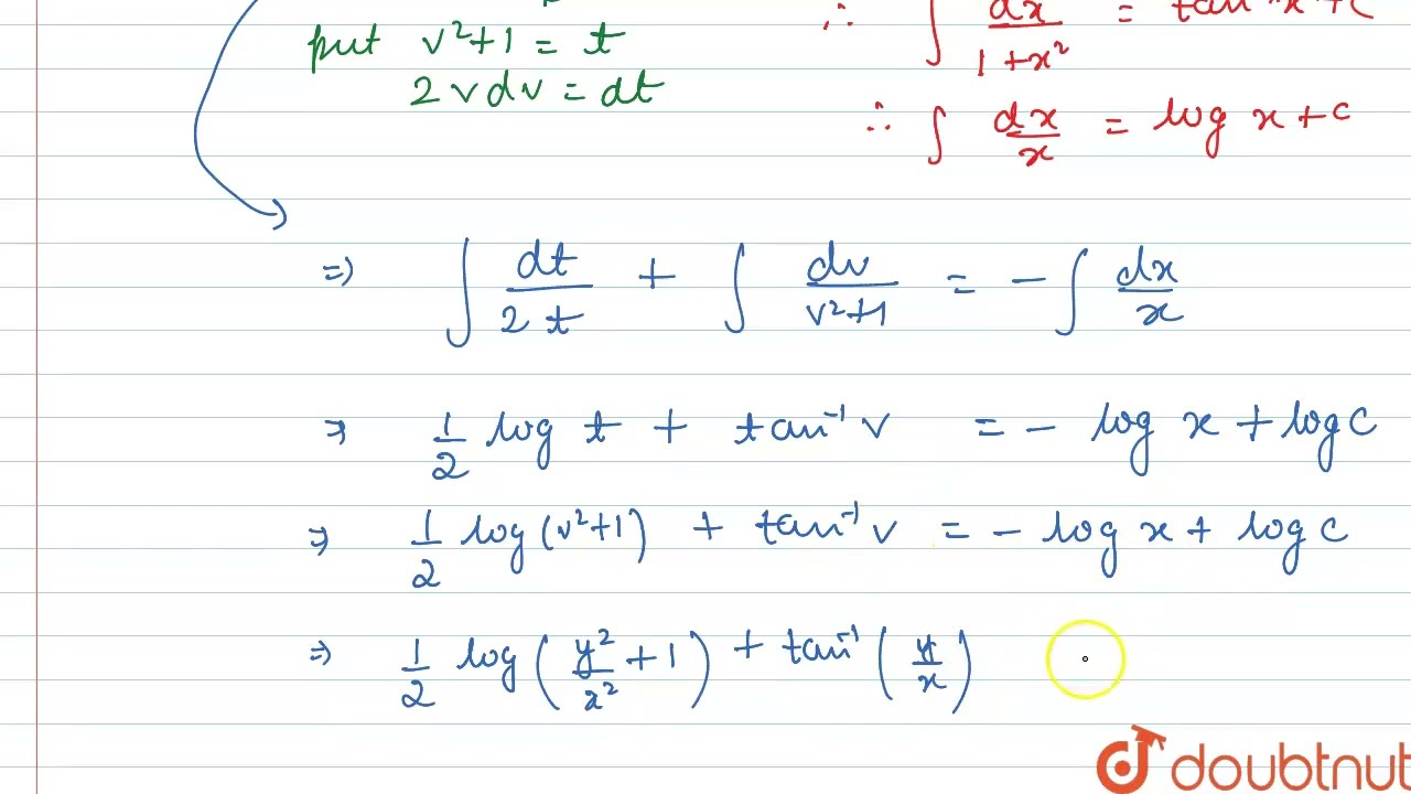 Find a particular solution of the differential equation: (x+y)dy+(x-y)dx=0, y=1\\ w h e n\\ x=1 ...