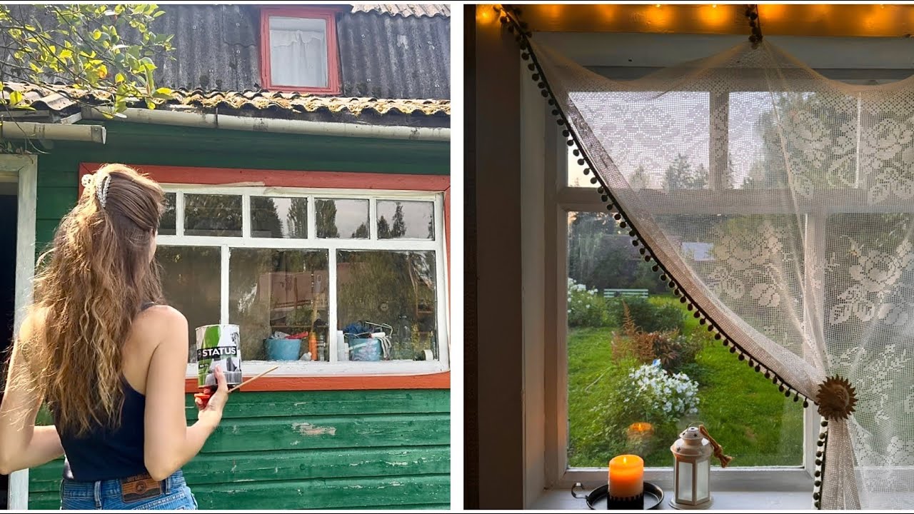 Покраска дачных окон🏡/Ремонт дачного дома/Шторы