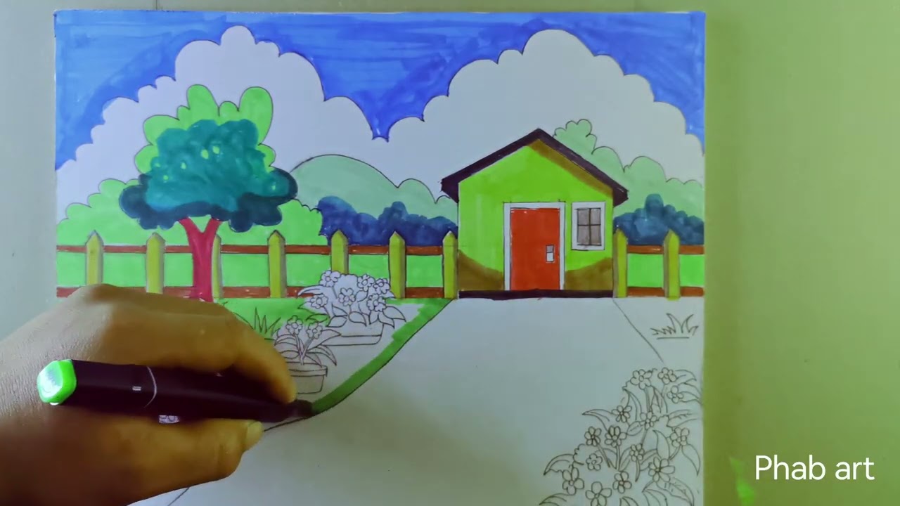 How to paint the garden with Acrylic / nature . picture วิที่วาดบ้านสวนด้วยสีอะครีลิก