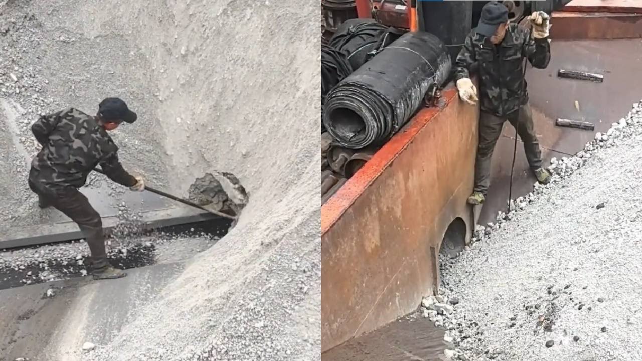 the start of 1,500 tons sand ship unloading  pebbles  | Satisfactory video