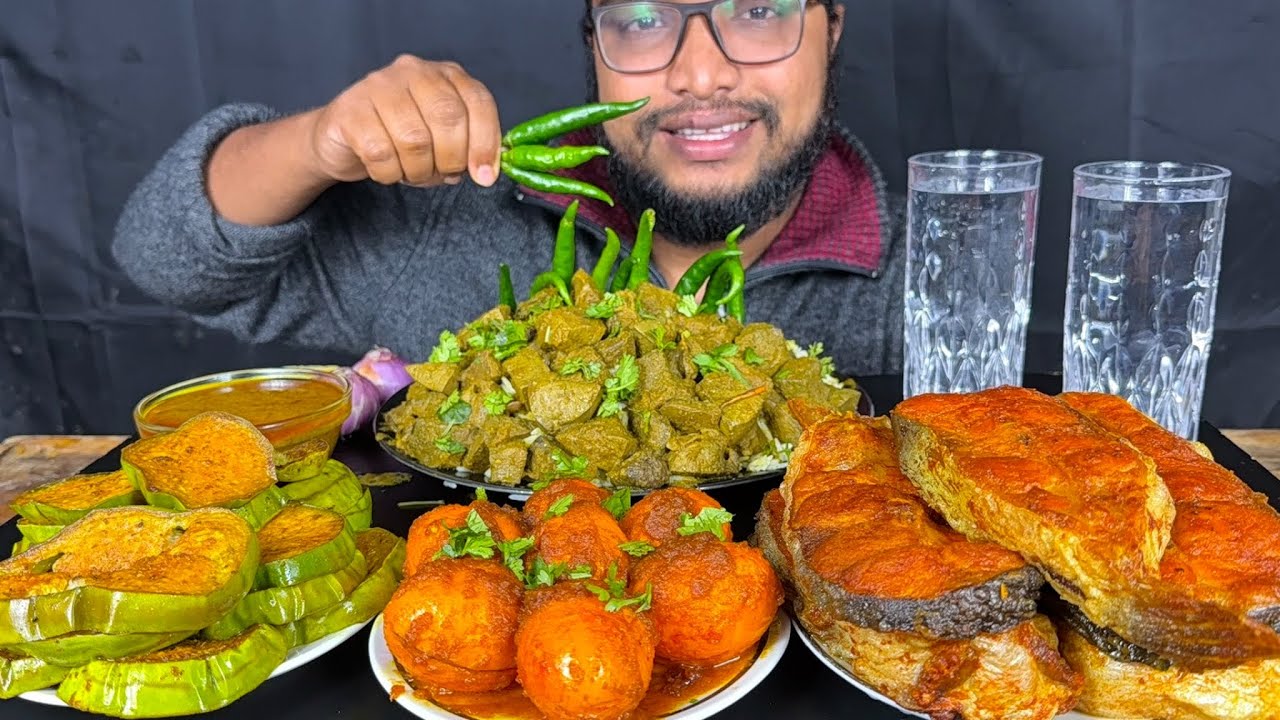 MUTTON LIVER CURRY, FISH FRY, EGG CURRY AND BRINJAL FRY WITH RICE EATING SHOW, MUKBANG, FOOD EATING