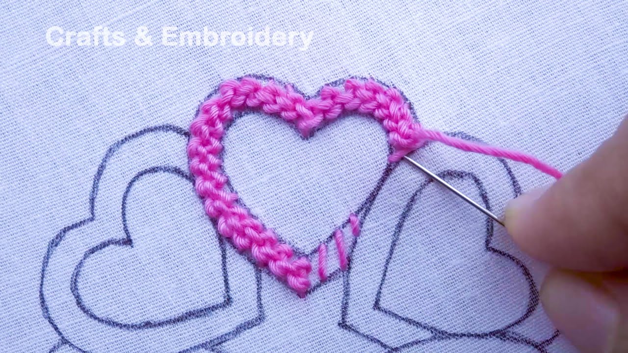 Amazing Hand Embroidery Heart Flower Braid Stitch Unique Design Needle Work, Heart Embroidery Design