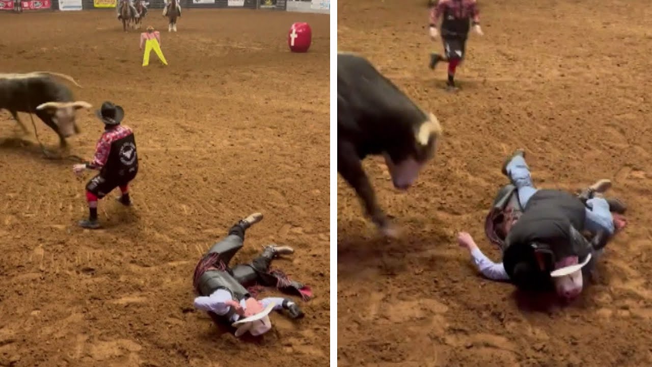 Knocked Out Cowboy Saved From Bull&rsquo;s Horns by Dad