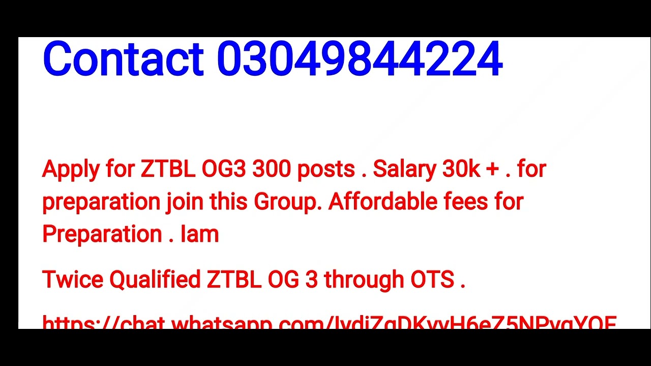 OG3 ZTBL Jobs 2022 I Zarai Tarqiati Bank Jobs I OTS ZTBL Notes I OTS Papers I ZTBL Past Pqpers