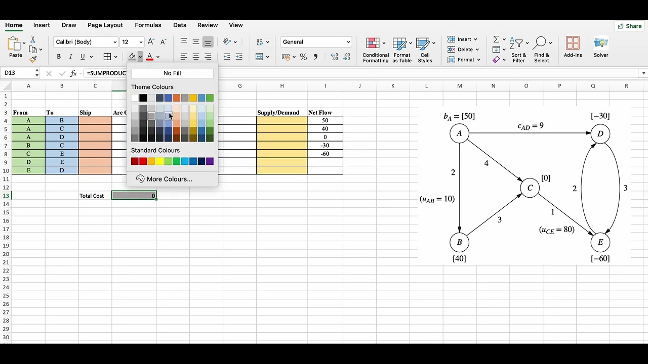 Задача о минимальном расходе потока с использованием решателя Excel || Сетевые потоки || Оптимиза...