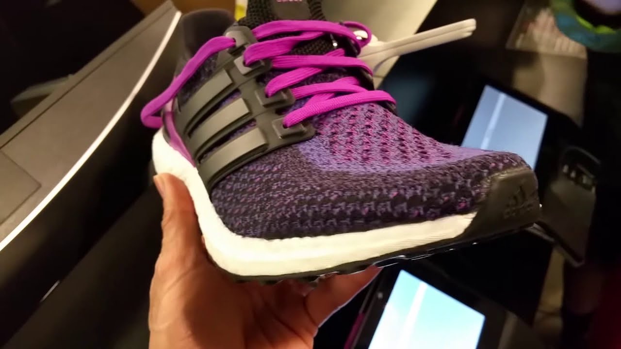 Close-Up On Adidas Ultra Boost Black/Purple Women's Shoes Full HD 2017