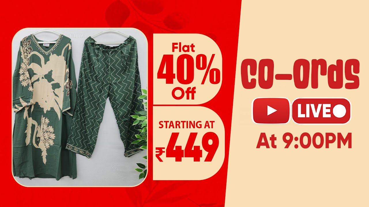 Coord Sets Starting at Rs 449 only after FLAT 40% Discount during Sravana Masam Sale on VABHA.com