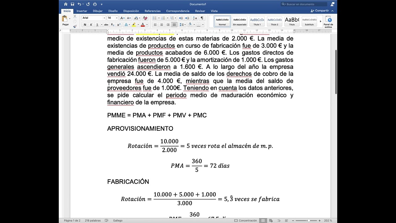 Ejercicio de período medio de maduración económico y financiero. EVAU. Economía de la Empresa. 2ºbac