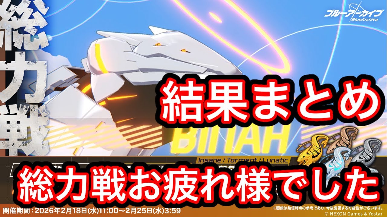 【大激戦】ブルアカ総力戦ビナー結果まとめ 2026/02/25 