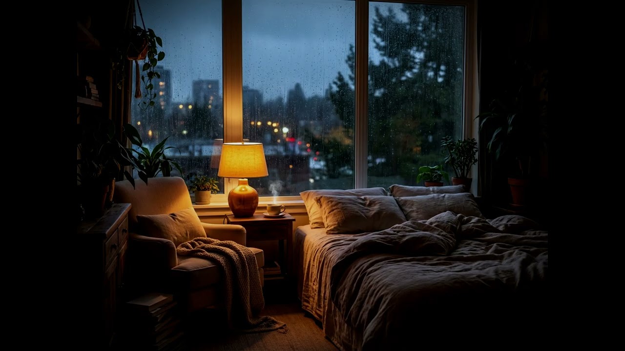 Rain on Window in a Cozy Bedroom 🌧️ | Urban Night Ambience (3 Hours)