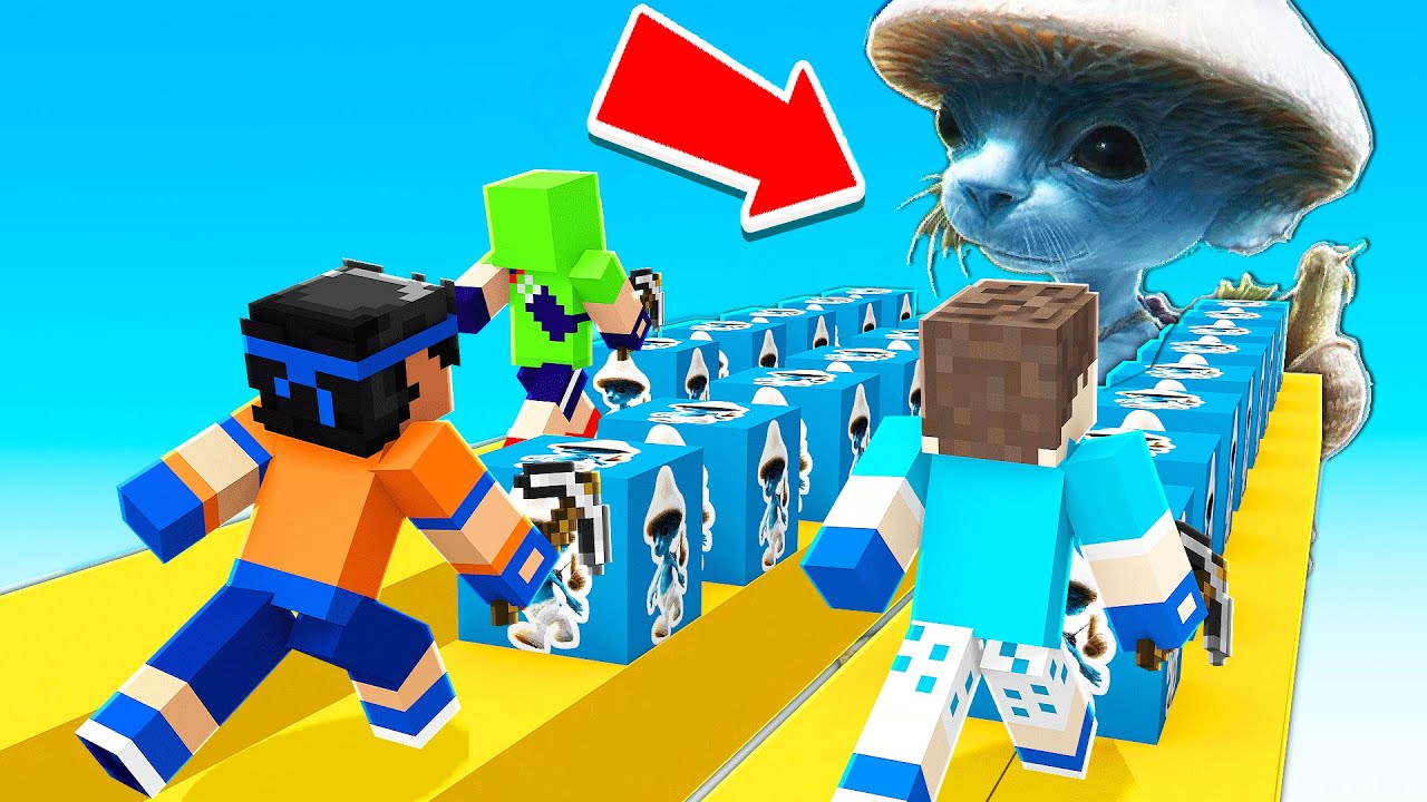 CORRIDA DE LUCKY BLOCK DO SMURF CAT COM ARMADILHAS NO MINECRAFT!!