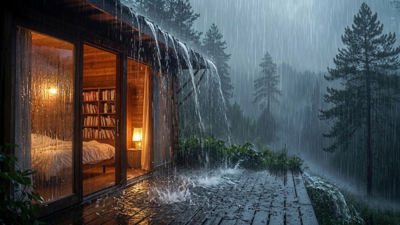 Cozy Cabin Rain 🌧️ Heavy Rain On Forest Cabin For Deep Sleep & Relaxation, Daily Rain Sounds