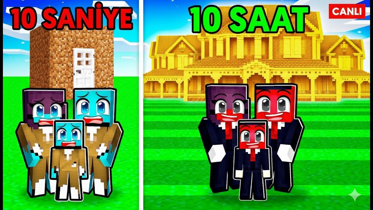 [ CANLI YAYIN ] 10 SANİYE vs 1 SAAT MİLYONER AİLE EVİ YAPI KAPIŞMASI !! - Minecraft