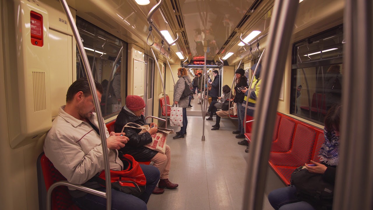Hungary, Budapest, Metro night ride from Szent Gellért tér to Újbuda-központ