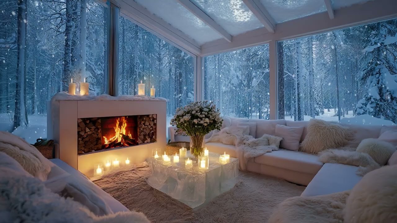 🎶 Tranquil Winter Lounge Piano | Fireplace Ambiance & Snowy Night for Deep Sleep, Focus & Study