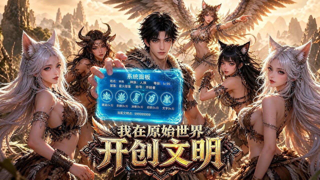 最新求生动漫来袭！男主穿越原始世界凭借神级系统，带着四位绝色女子建立生存营地。#动漫 #穿越
