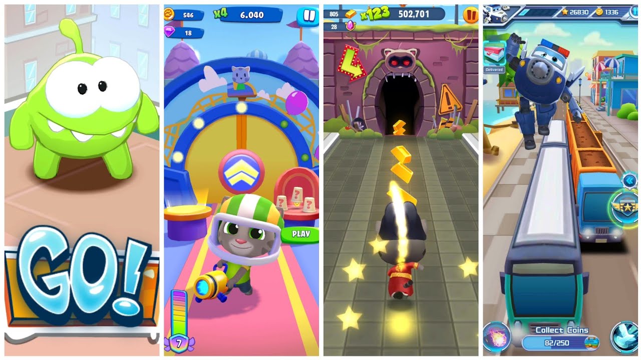 Om Nom Run 2 vs Tom Blast Park vs Tom Gold Run vs Super Wings Jett Run (iOS, Android)