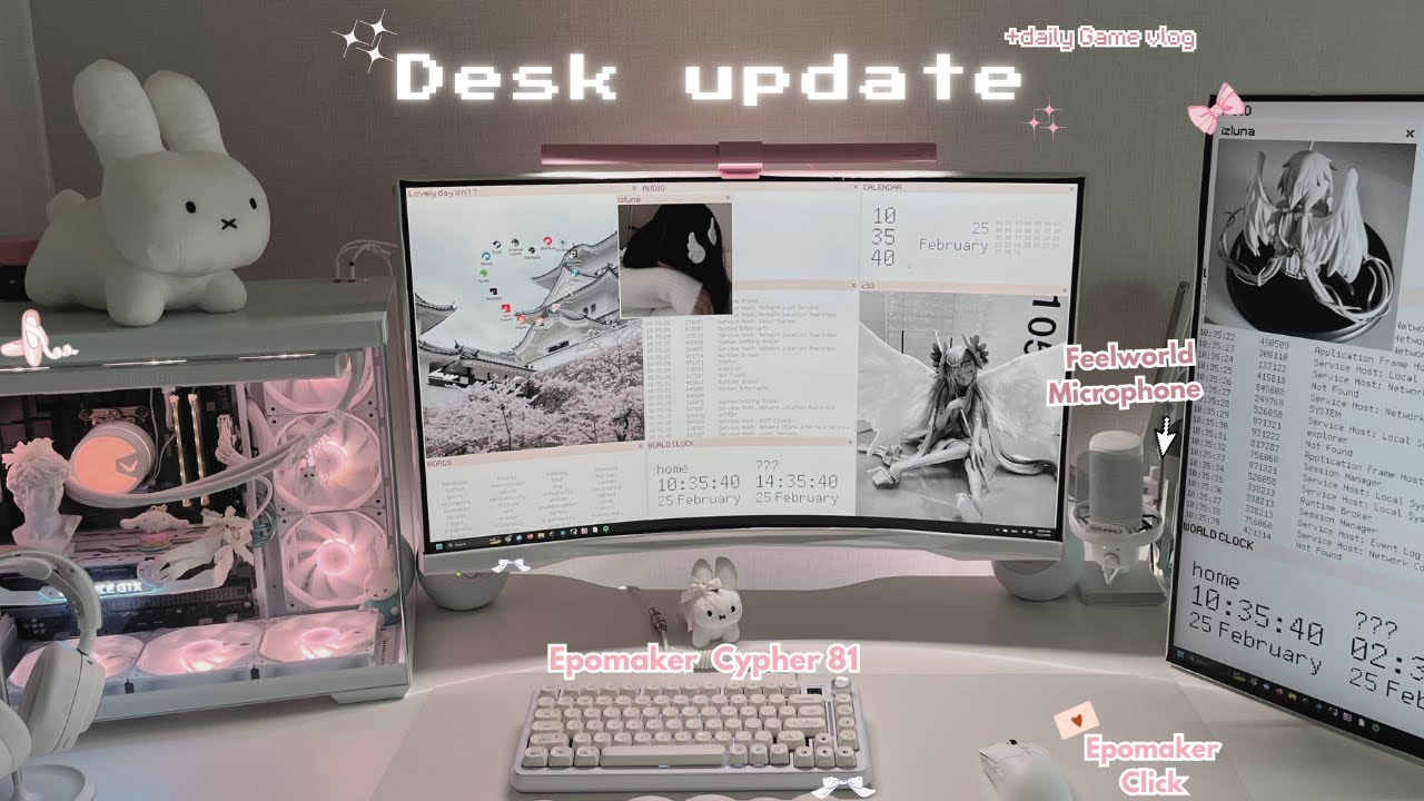 𝑫𝒆𝒔𝒌 𝒖𝒑𝒅𝒂𝒕𝒆 ⋆˚｡⋆୨୧˚  | Epomaker Haul | Feelworld Mic review |  🤍간식과 함께하는 애니메이션 | Aesthetic & cosy ✧🩰