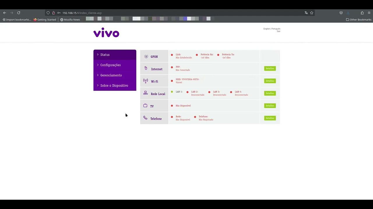Askey RTF8225VW Vivo Fibra - Acessando as p&aacute;ginas de configura&ccedil;&otilde;es avan&ccedil;adas
