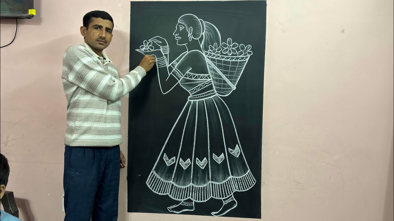 Learn to draw a woman holding a basket of flowers ||🌹 #flowerart #flowerdrawing #art 