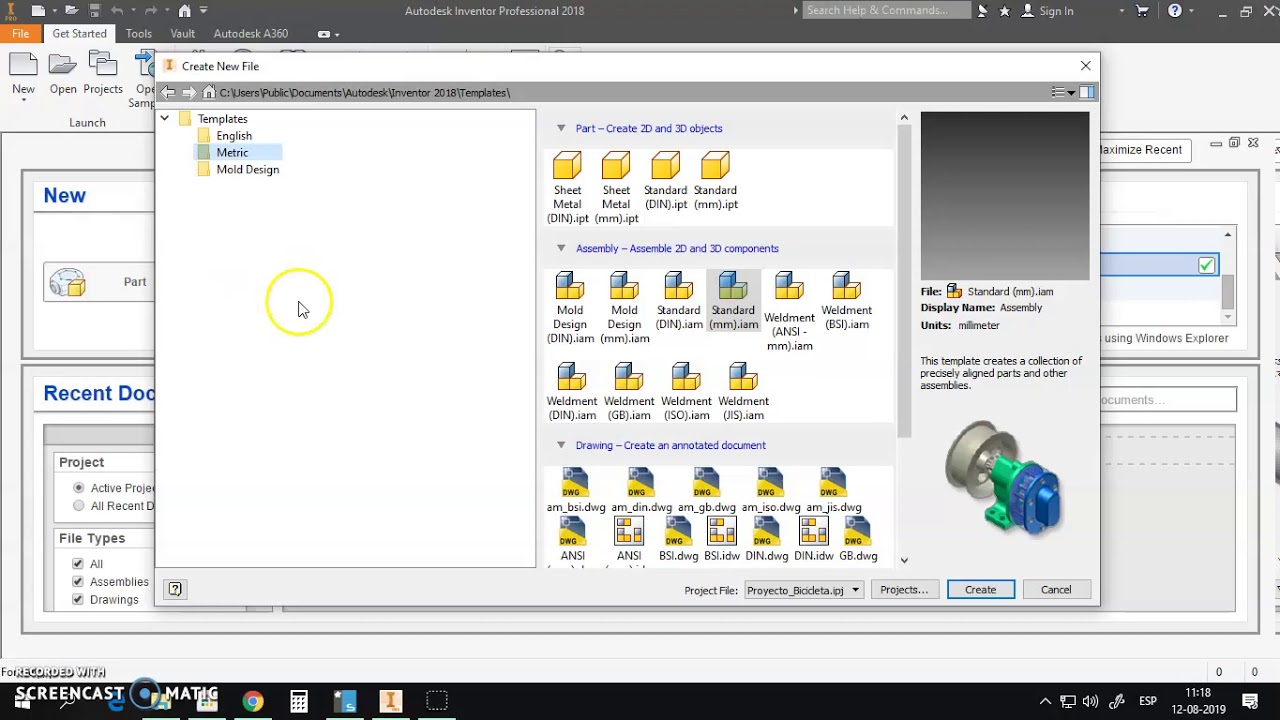 INVENTOR   Crear carpeta de templates