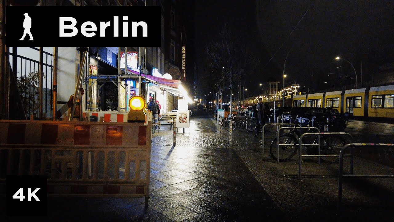 Berlin Night walk from Schlesische Straße to East Side Gallery | Outside Walker | 4k