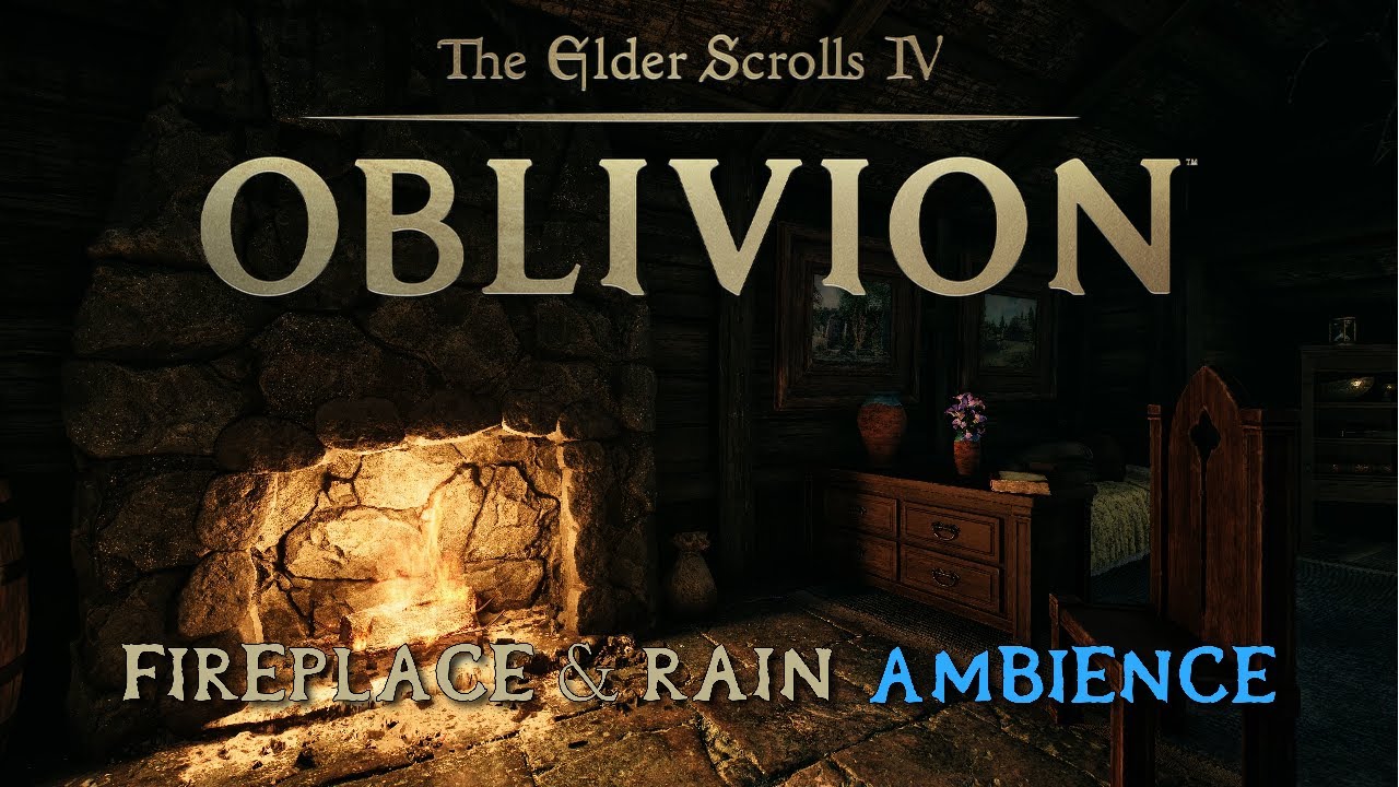Elder Scrolls IV: Oblivion Remastered | Cozy Cabin Ambience with Fireplace & Rain (4K Ultra HD)