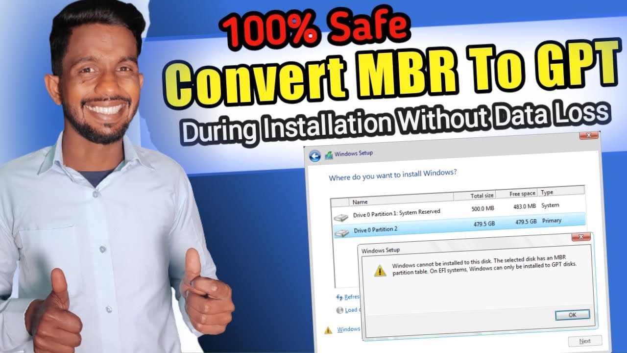 Windows cannot be installed to this disk. the selected disk has an MBR partition table | MBR to GPT