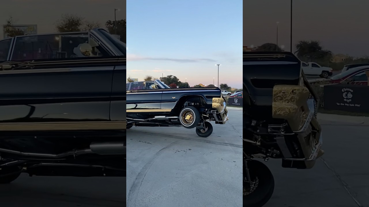 Clean 64 impala on three wheel 😍 vc: texaslowriderculture #lowriders #64impala #chevyimpala