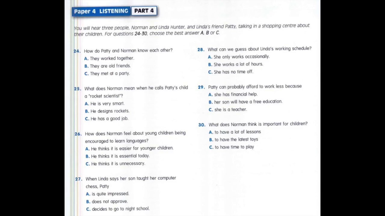 Listening B2, FCE Successful Practice Test 2015, Test 10, Part 4