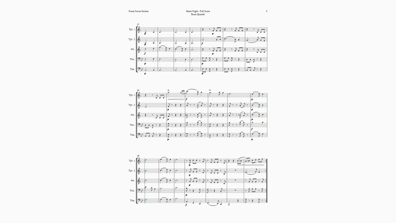 Silent Night by Franz Gruber for Brass Quintet | SHEET MUSIC