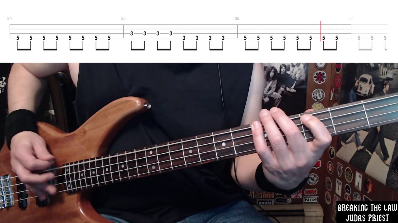 Breaking The Law by Judas Priest - Bass Cover with Tabs Play-Along
