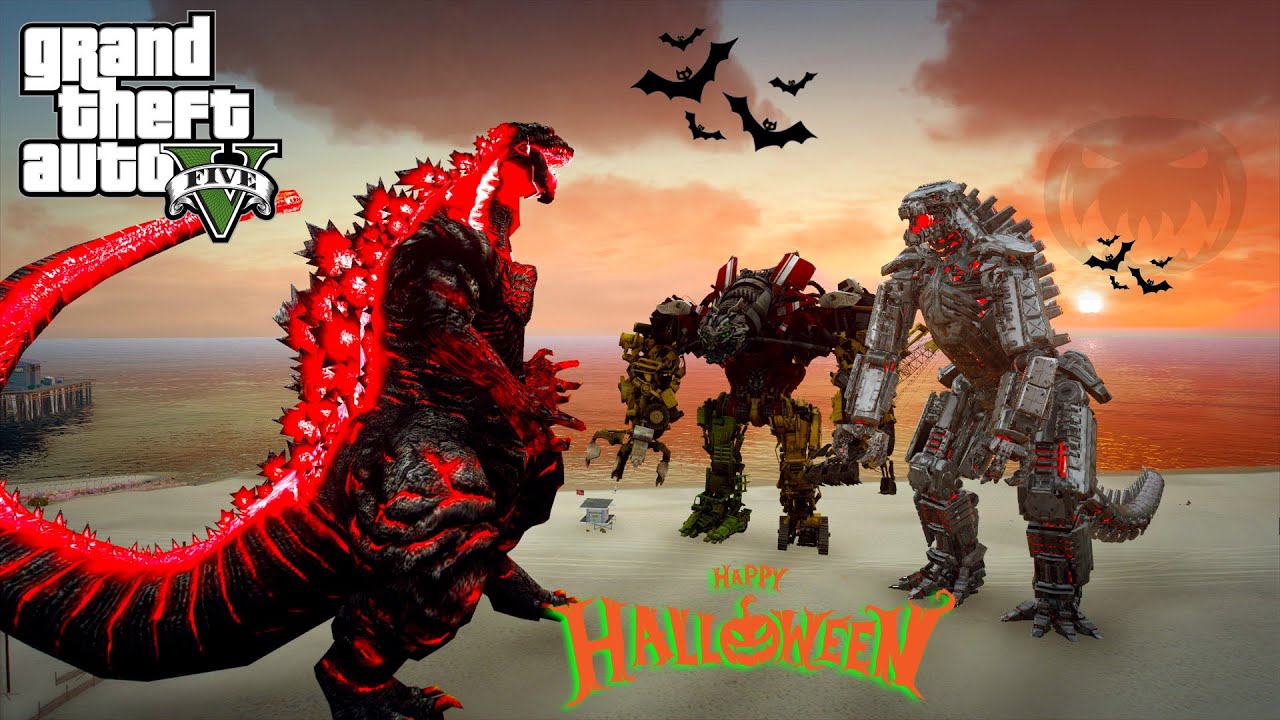 Shin Godzilla vs Mechagodzilla and Devastator Halloween Nightmare Battle - GTA V Mods