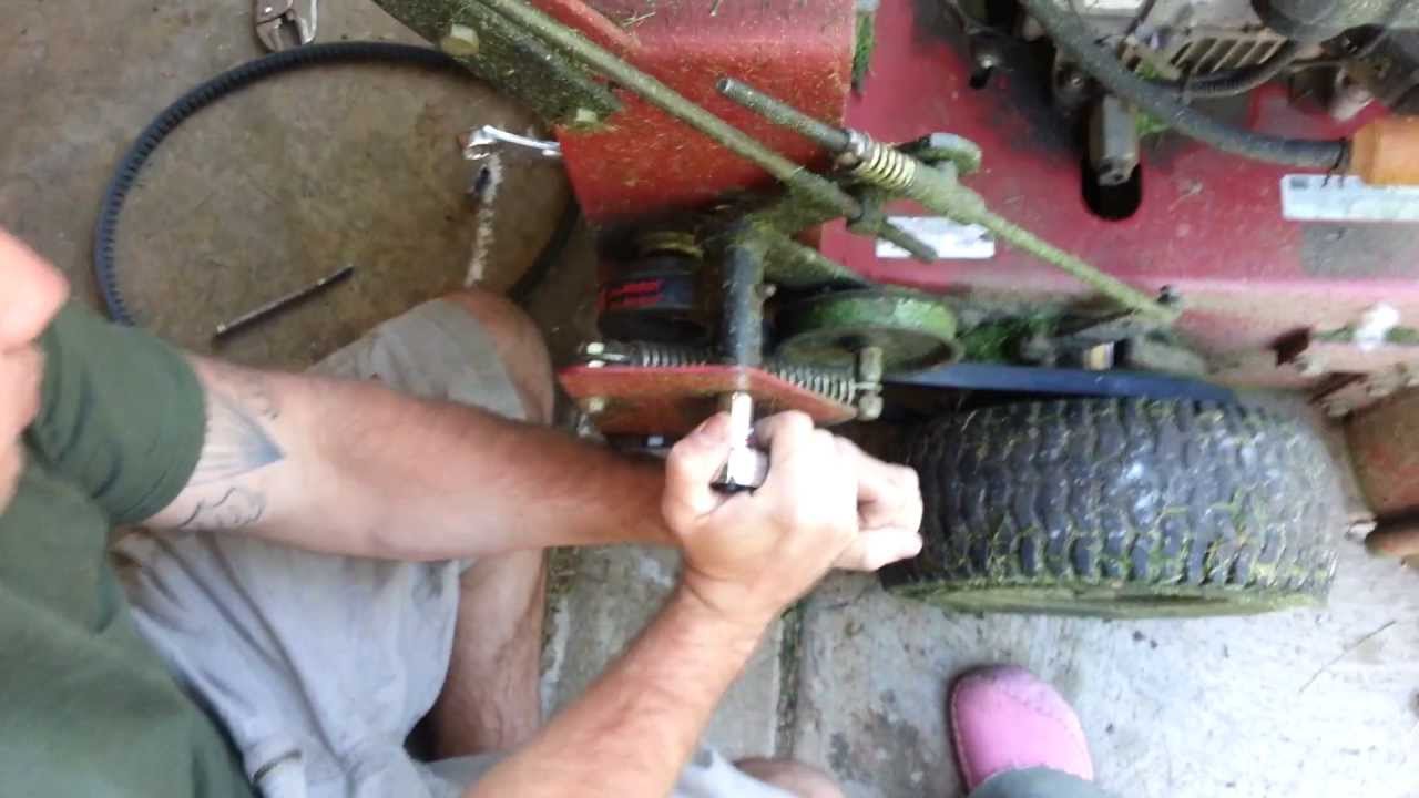 how to change wheel drive belts on walk behind commercial mower.