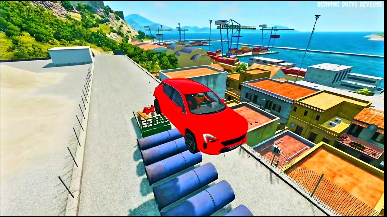 Reverse Cars vs large Pipes - BeamNG Drive || Cars Jumps Over Large Pipes on Road