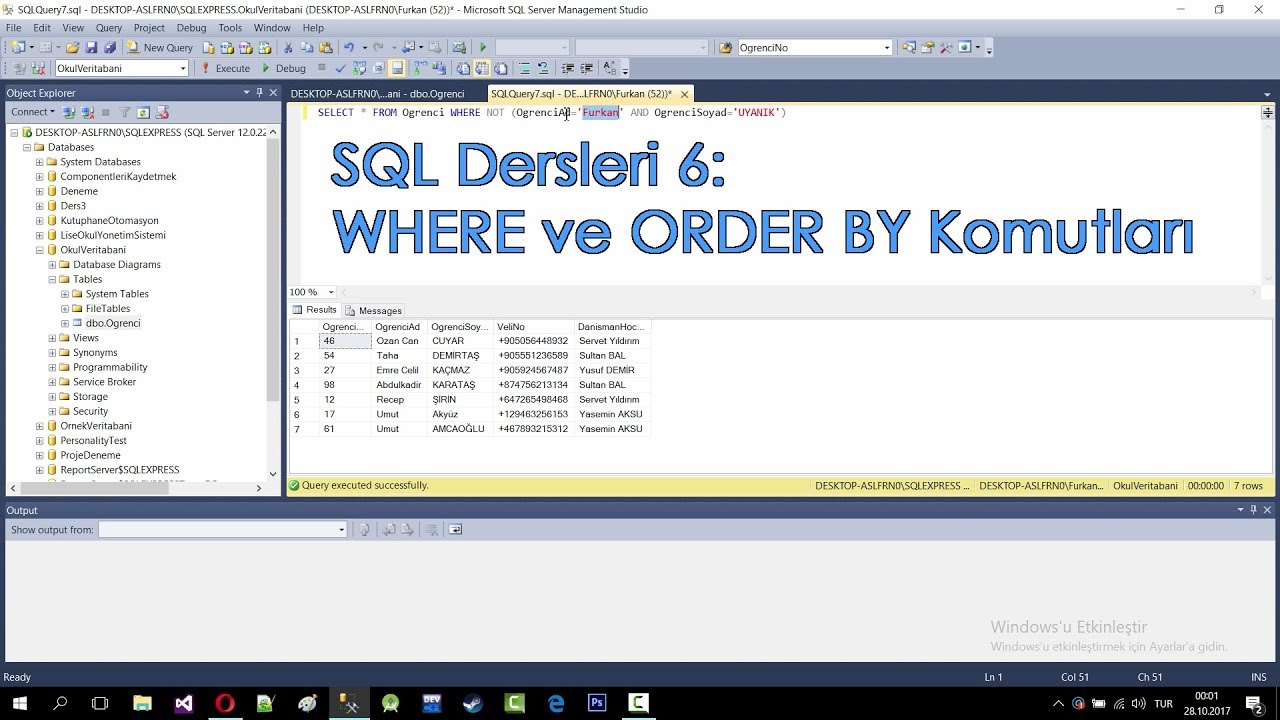 SQL Dersleri 6: WHERE ve ORDER BY Komutları